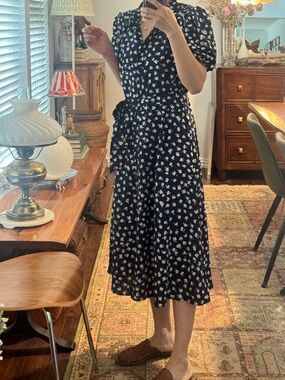 Ralph Lauren Navy Blue Multicolored Floral Button-Front Dress Size 8